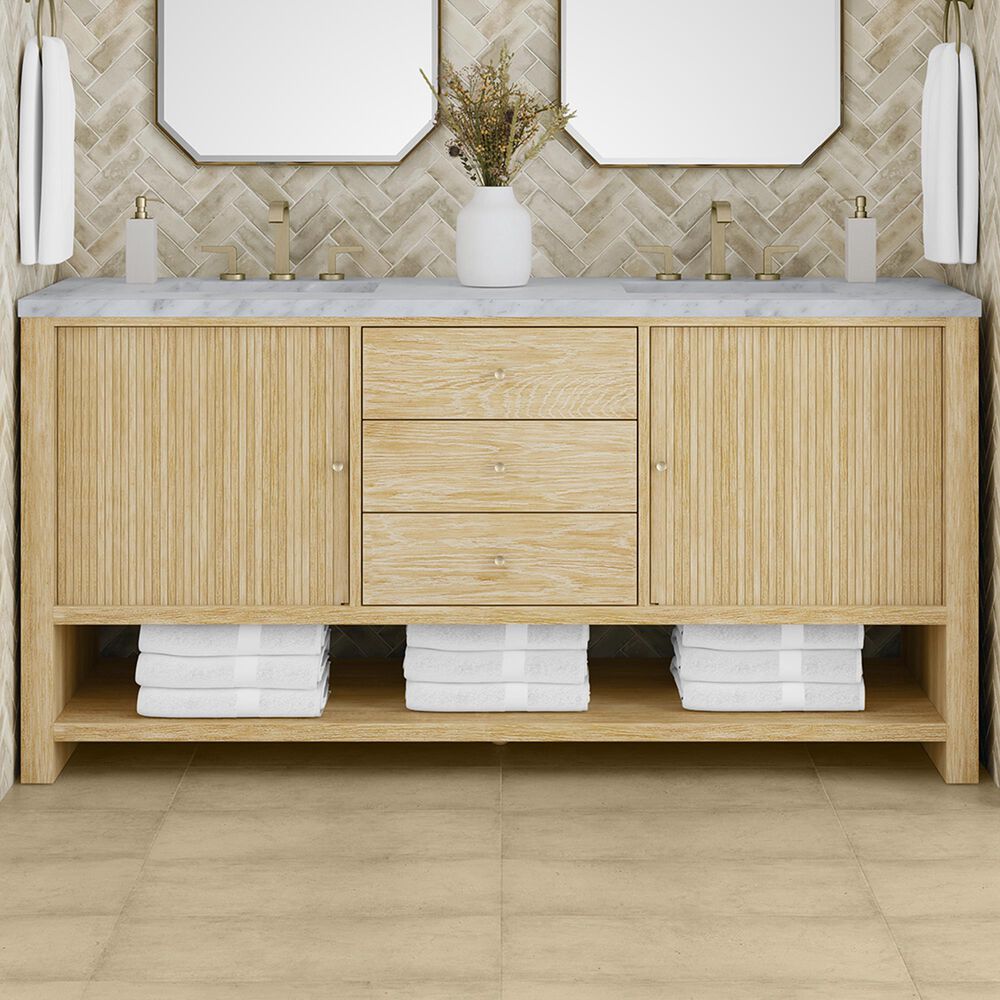 James Martin Vanities Marigot Single 72&quot; Double Vanity in Sun-washed Oak with 3 cm Carrara White Marble Top, , large