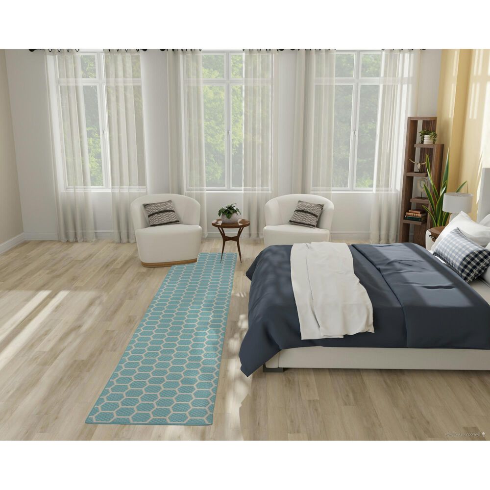 Nourison Twist Reversible 2&#39;2&quot; x 12&#39; Aqua Indoor/Outdoor Runner, , large