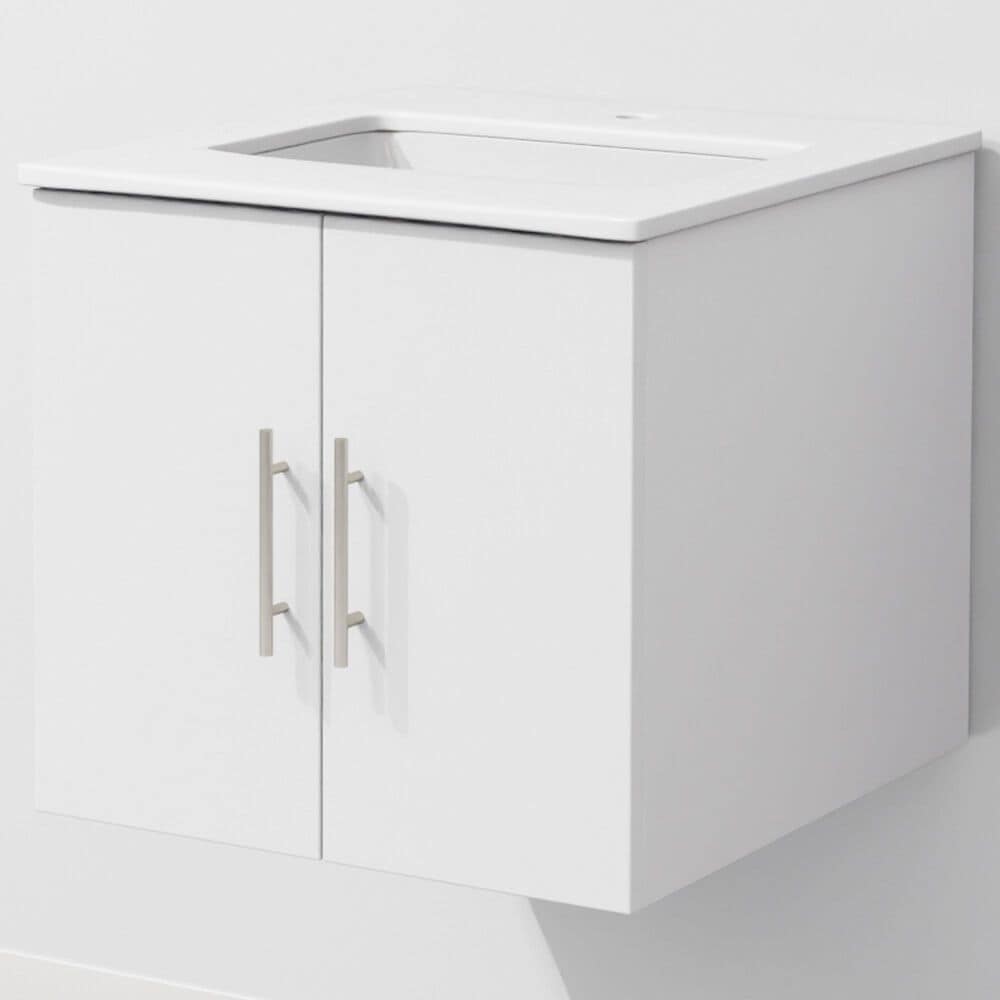 Lexora Home Geneva 24" Single Bathroom Vanity in Glossy White with 2 cm White Quartz Top and Rectangular Sink, , large