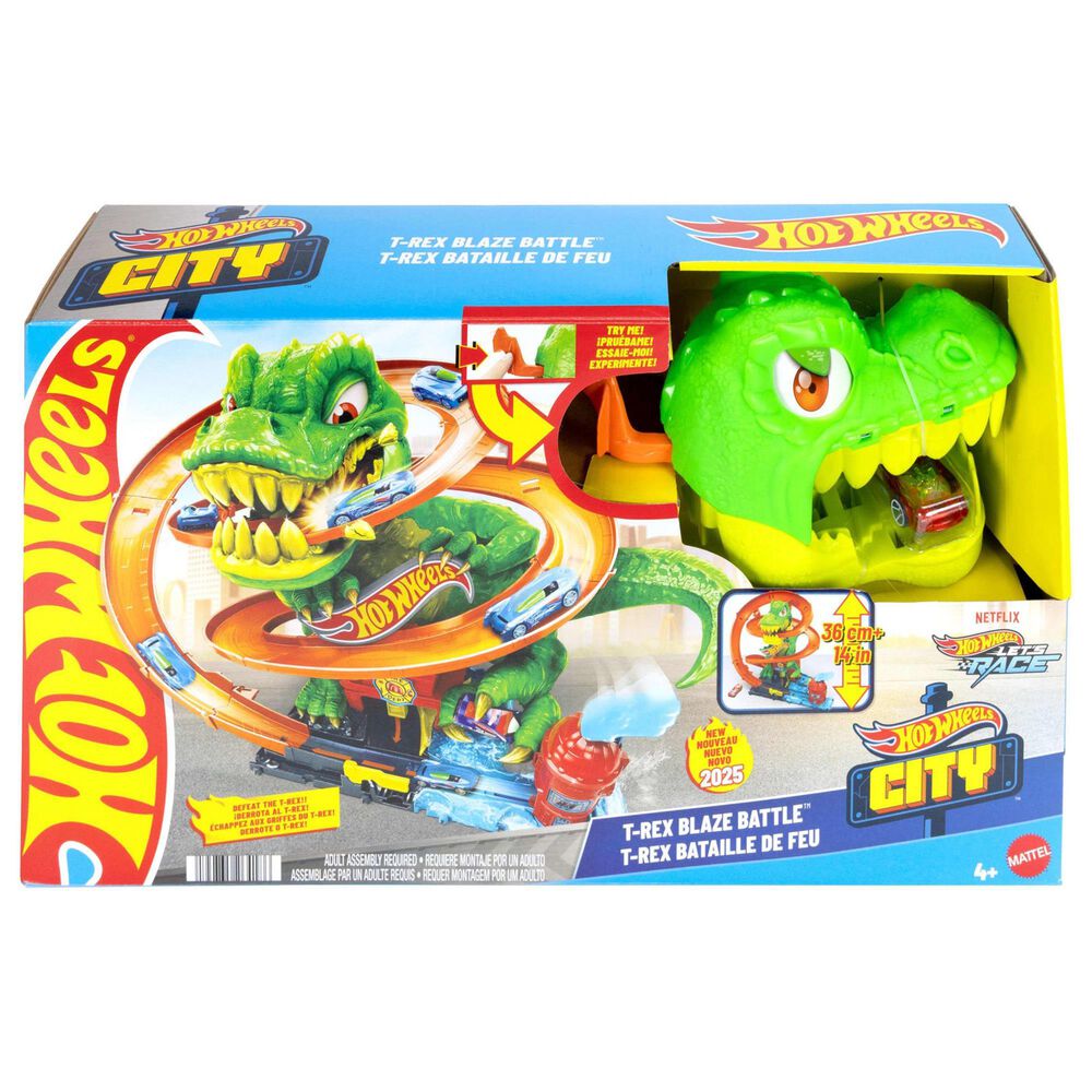 Hot Wheels City T-Rex Blaze Battle Playset with 1:64 Scale Die-Cast Car in Multicolor, , large