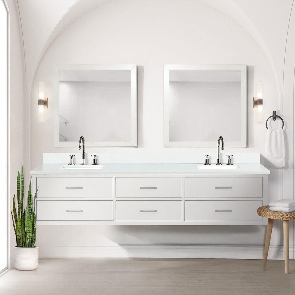 Lexora Home Castor 84&quot; Double Bathroom Vanity in White with 2 cm White Quartz Top and Rectangular Sinks, , large