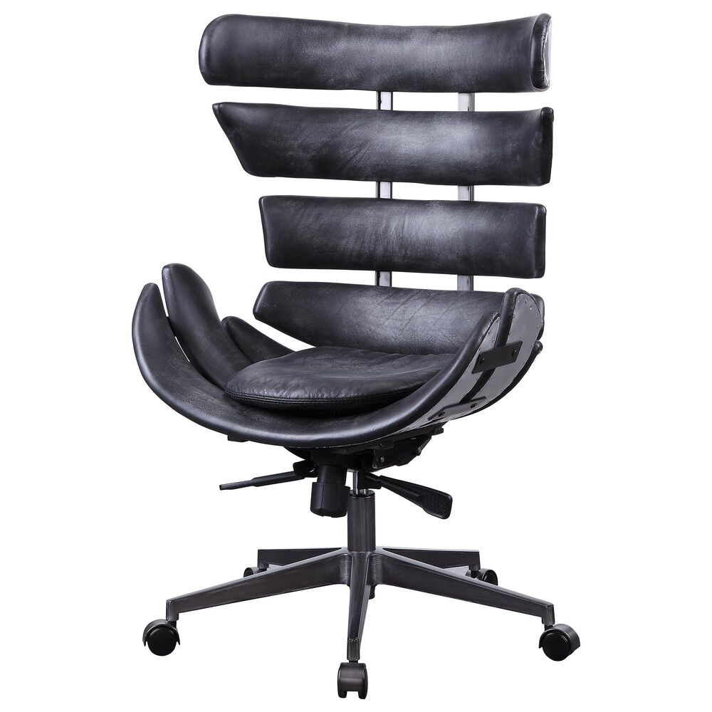 Gunnison Co. Megan Executive Office Chair in Vintage Black Top Grain Leather and Aluminum, , large