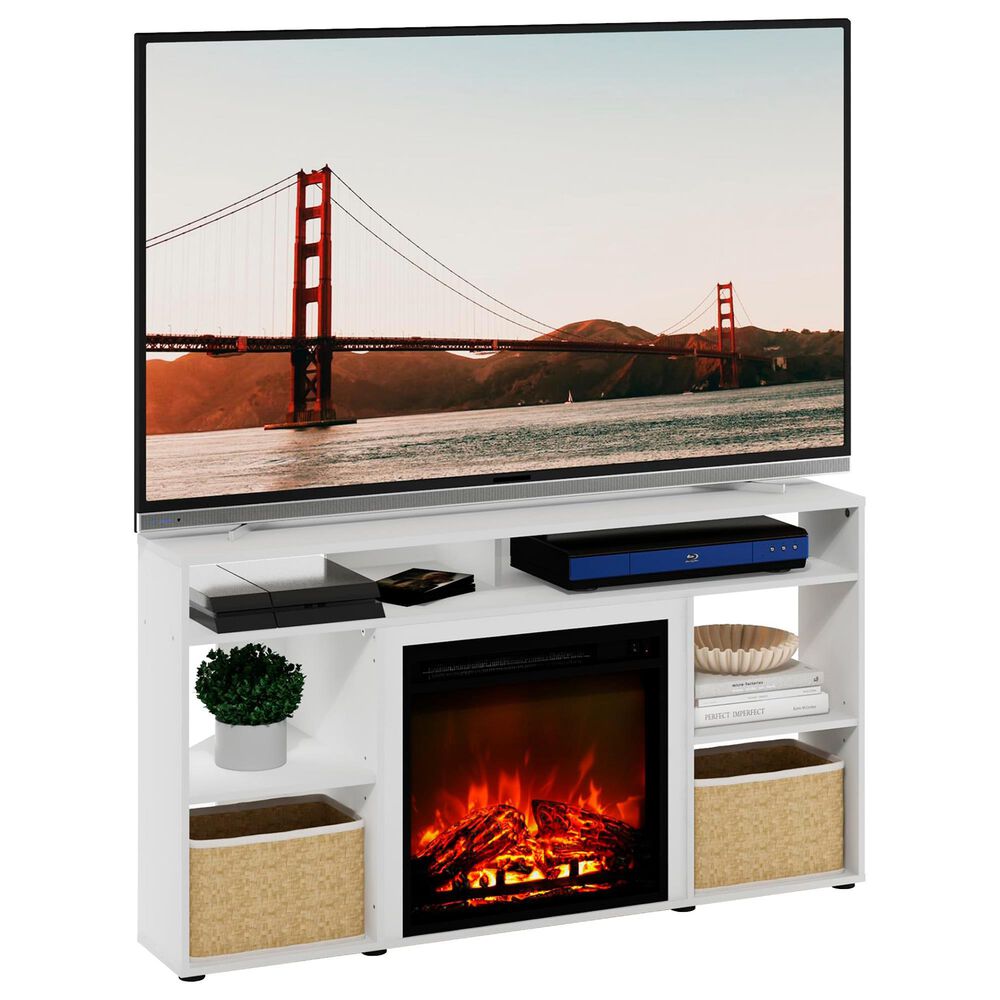 HOMLUX 47" Corner TV Stand with Electric Fireplace in White, , large