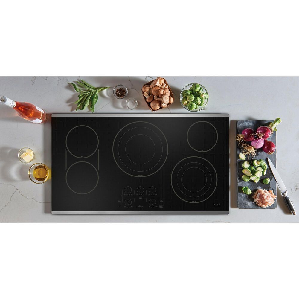 Cafe 2-Piece Kitchen Package with Matte Black 30" Smart Built-In Convection Double Wall Oven and Stainless Steel 36" Electric Cooktop, , large