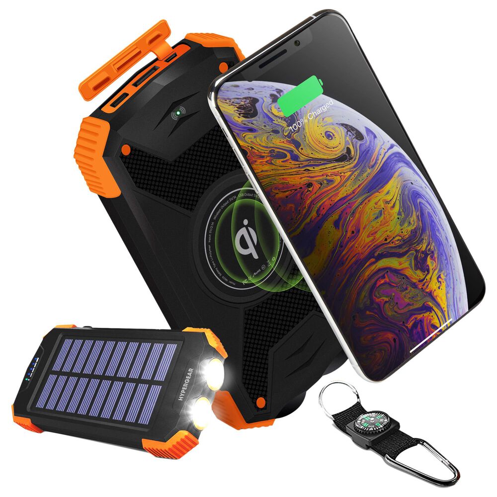 Hypercel Solar 10000 mAh Wireless Power Bank in Black, , large
