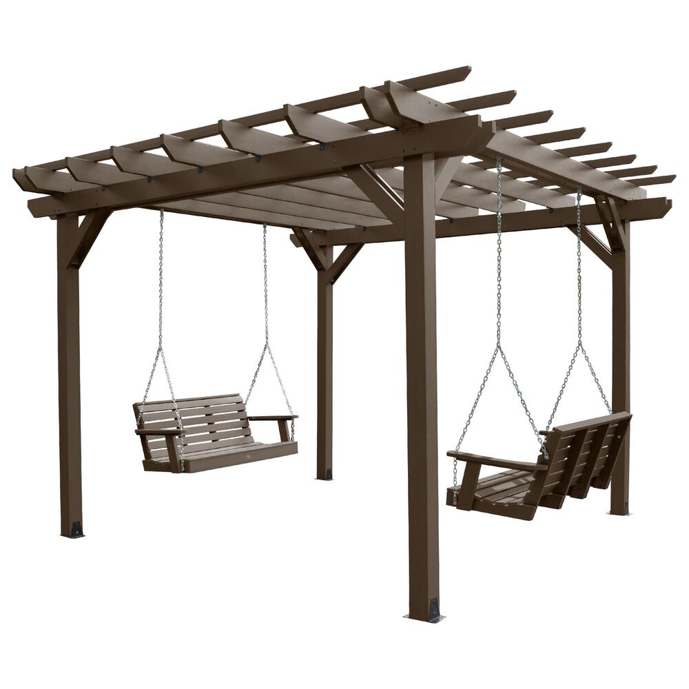 Highwood USA Bodhi 12" x 12" Pergola with 2 Weatherly 4" Porch Swings in Weathered Acorn, , large