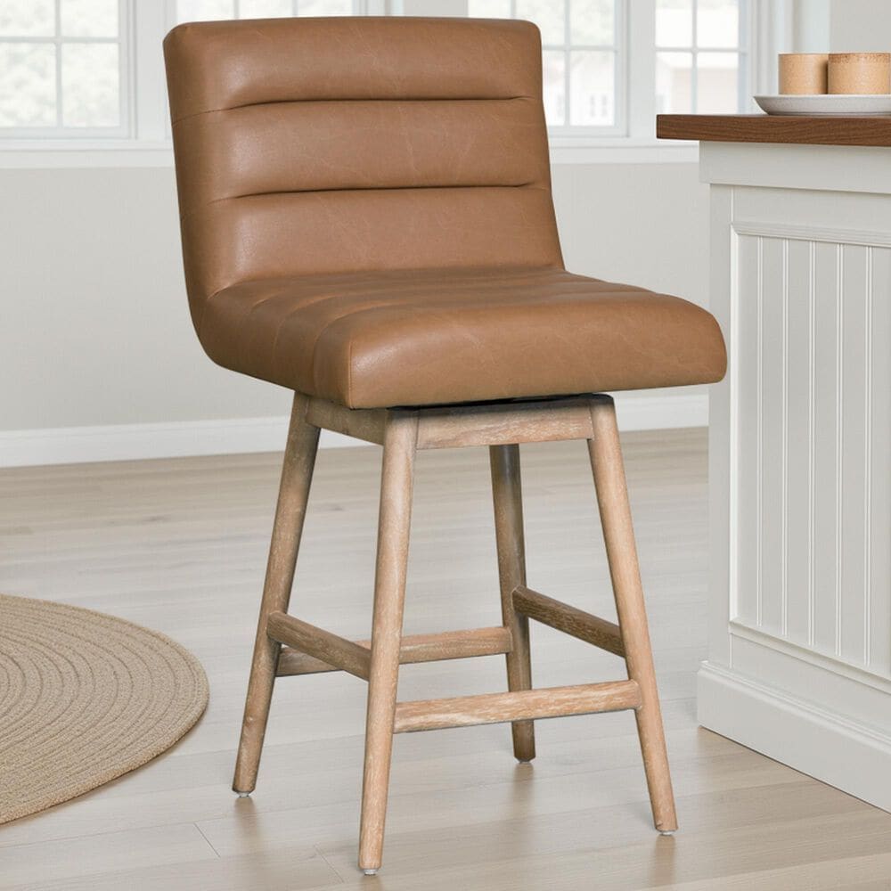 Armen Living Elias 26" Swivel Counter Height Stool in Washed Wood, , large