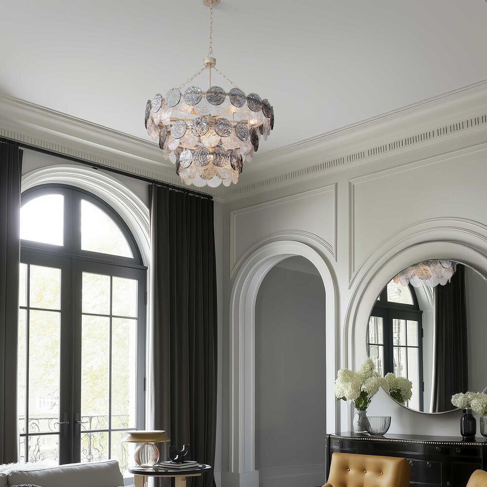 Golden Lighting Cascada 3-Tier 13-Light Pendant with Smoke Plated Glass Shade in Aegean Silver, , large