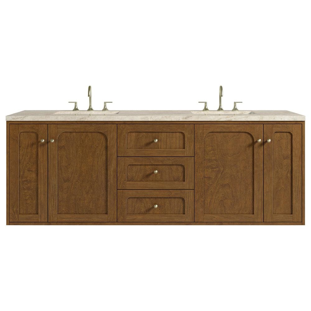 James Martin Laurent 72" Double Bathroom Vanity in Honey Oak with 3 cm Tajnar Eclos Top, Rectangular Sinks and FreePower Wireless Charger, , large