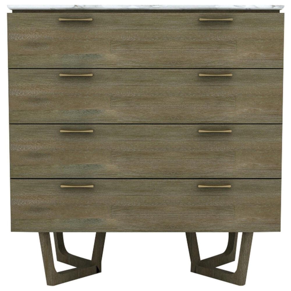 LH Imports Aura 4 Drawer Chest with White Marble Top in Gray Mix Distressed, , large