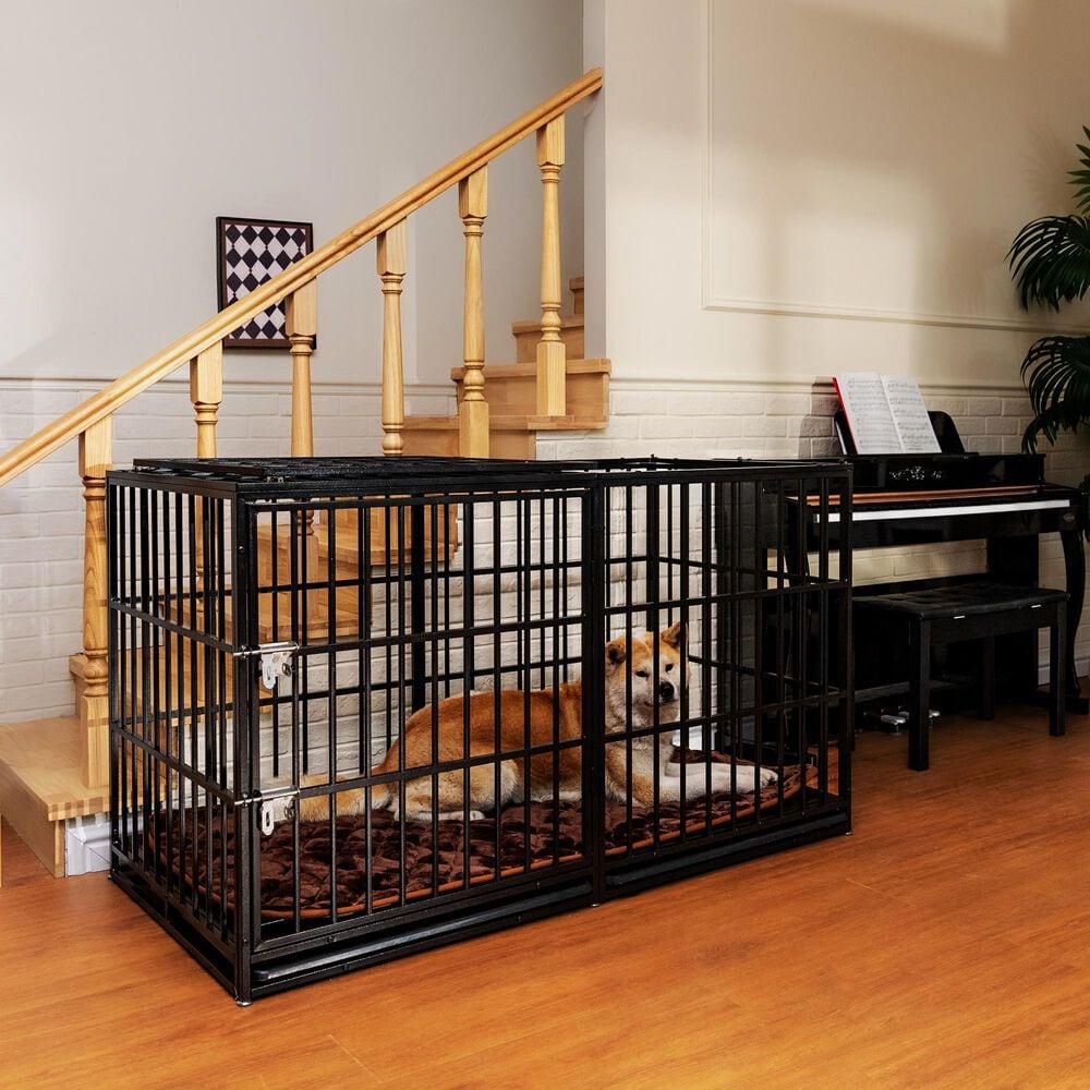 HOMLUX 61" Extra Large Heavy Duty Metal Dog Crate for Large Dogs in Black, , large