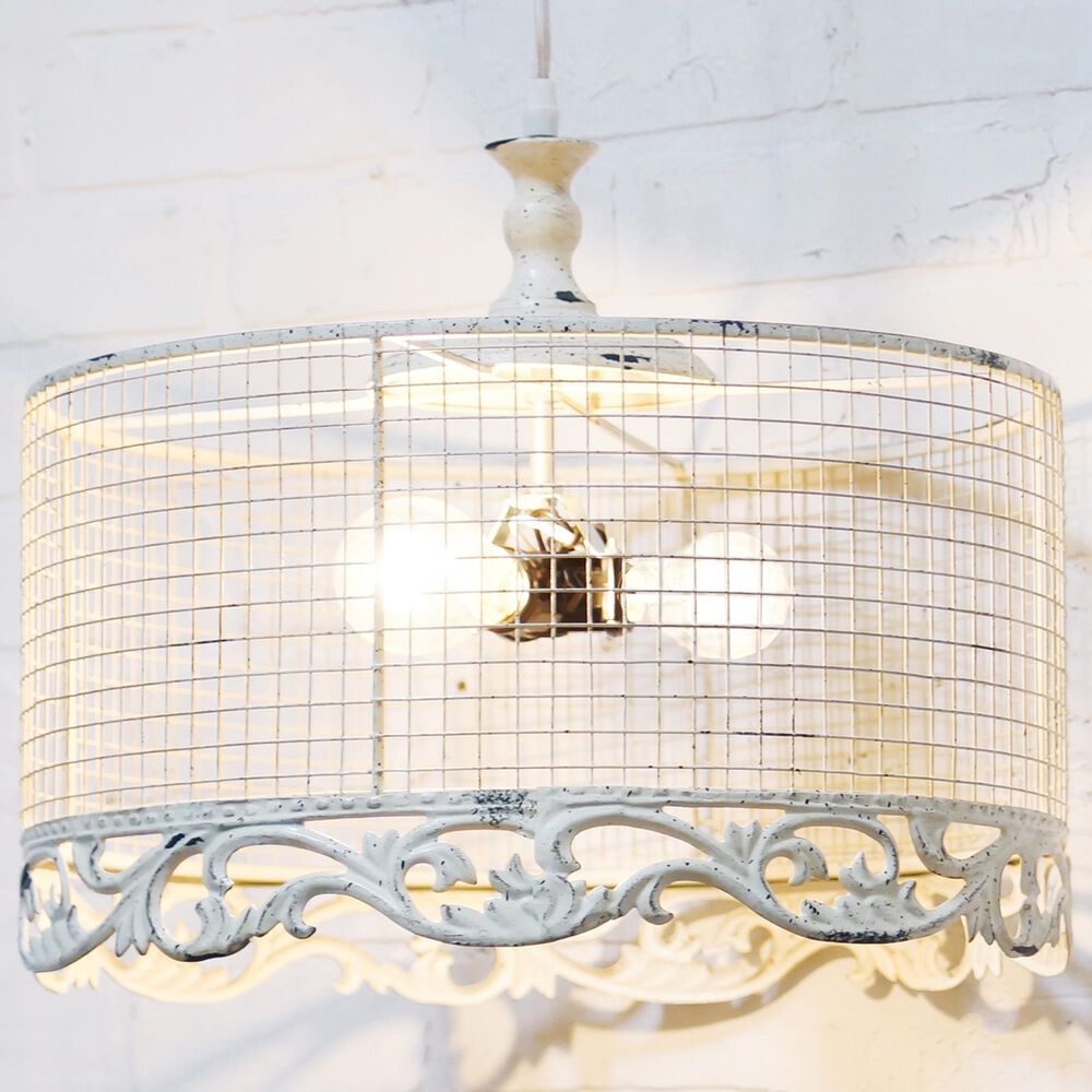 VIP Home and Garden Hanging Scroll Metal Light in Distressed White, , large