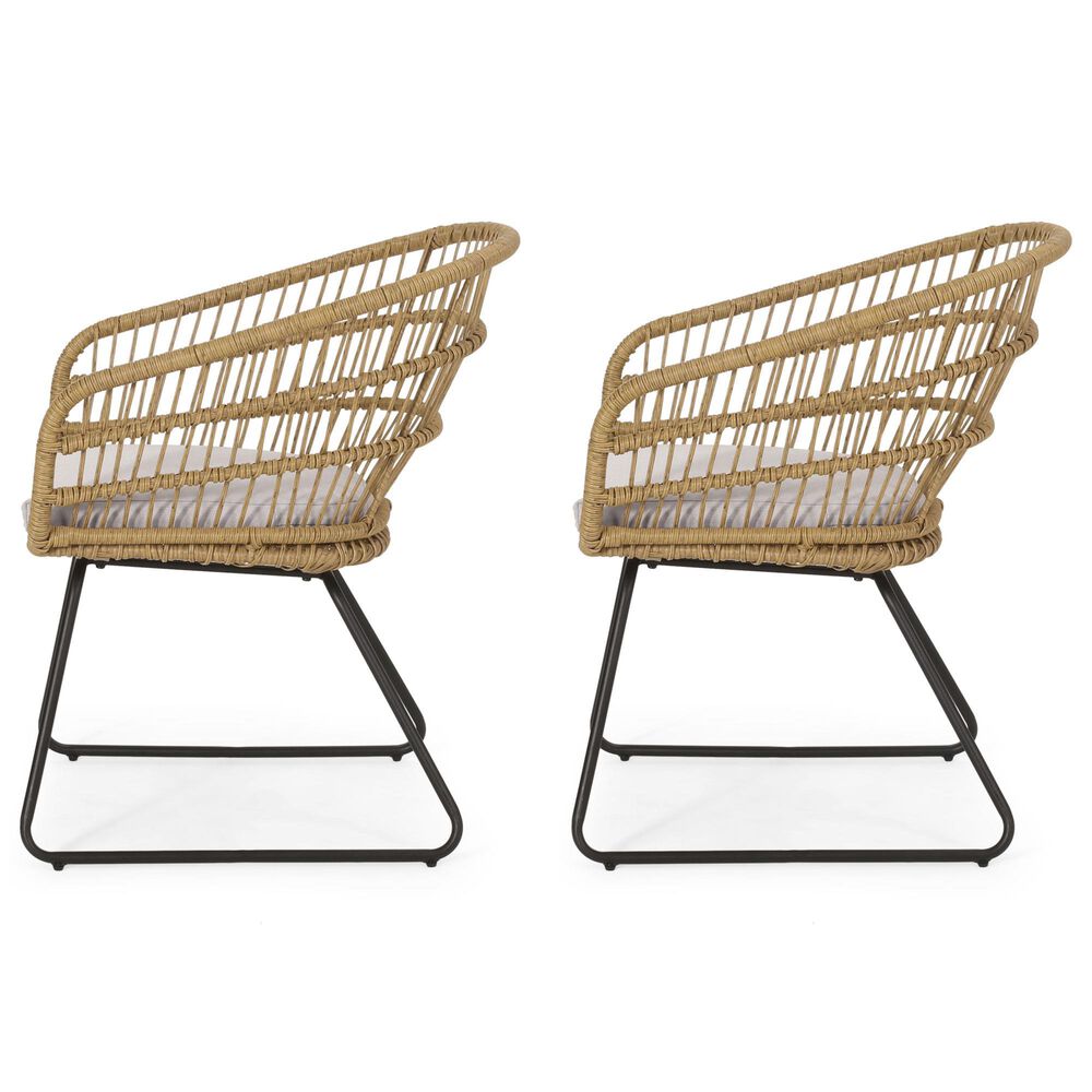 Hearth and Haven Terry Outdoor Dining Chair with Beige Cushion in Light Brown &#40;Set of 2&#41;, , large