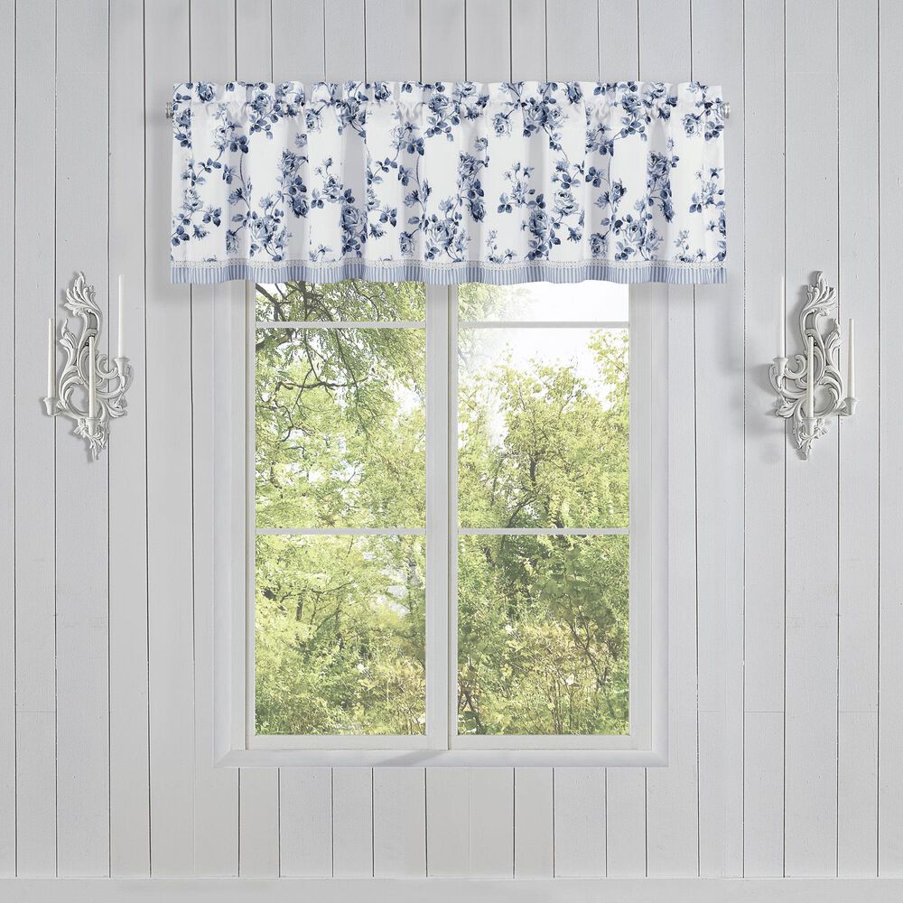 J. Queen New York Rialto 72&quot; x 17&quot; Window Straight Valance in White and French Blue, , large
