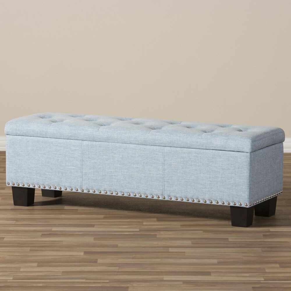 Baxton Studio Hannah Upholstered Storage Ottoman Bench in Light Blue Nebraska Furniture Mart