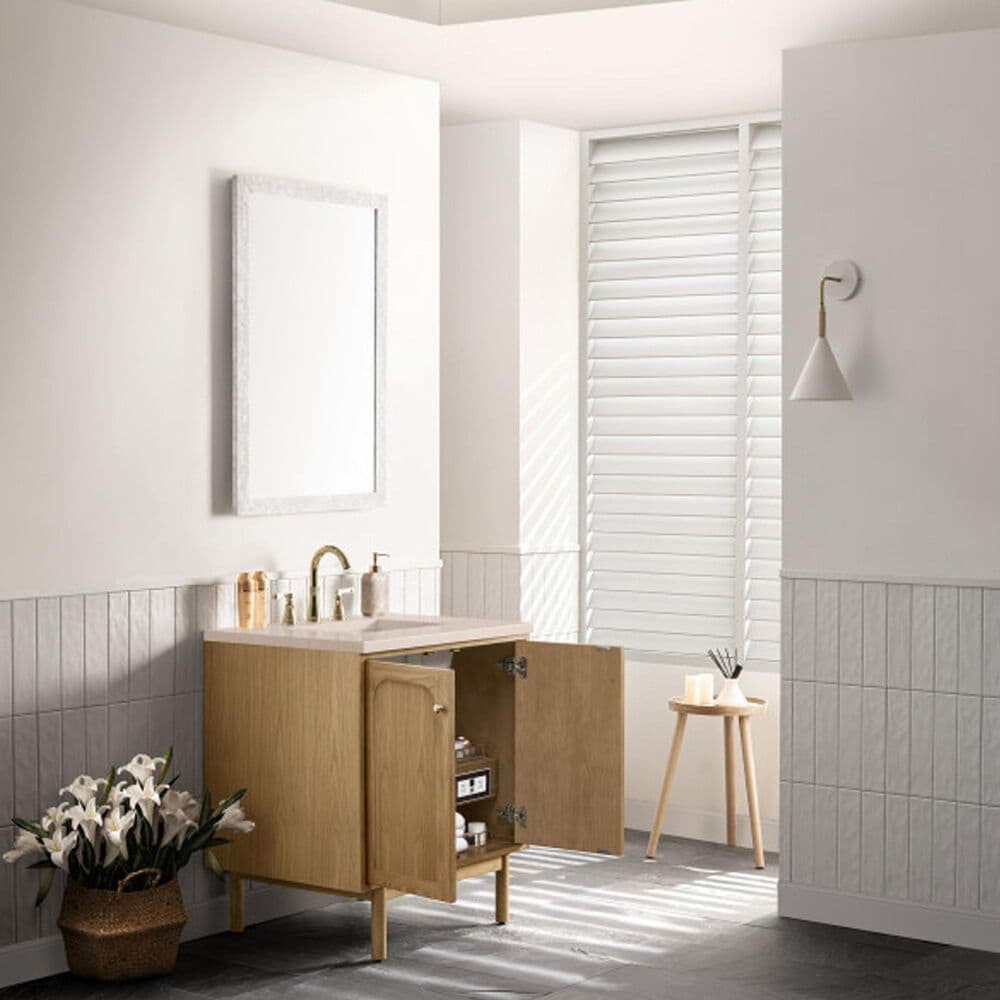 James Martin Vanities Laurent 30&quot; Single Bathroom Vanity in Light Natural Oak with 3 cm Eternal Marfil Quartz Top and Rectangular Sink, , large