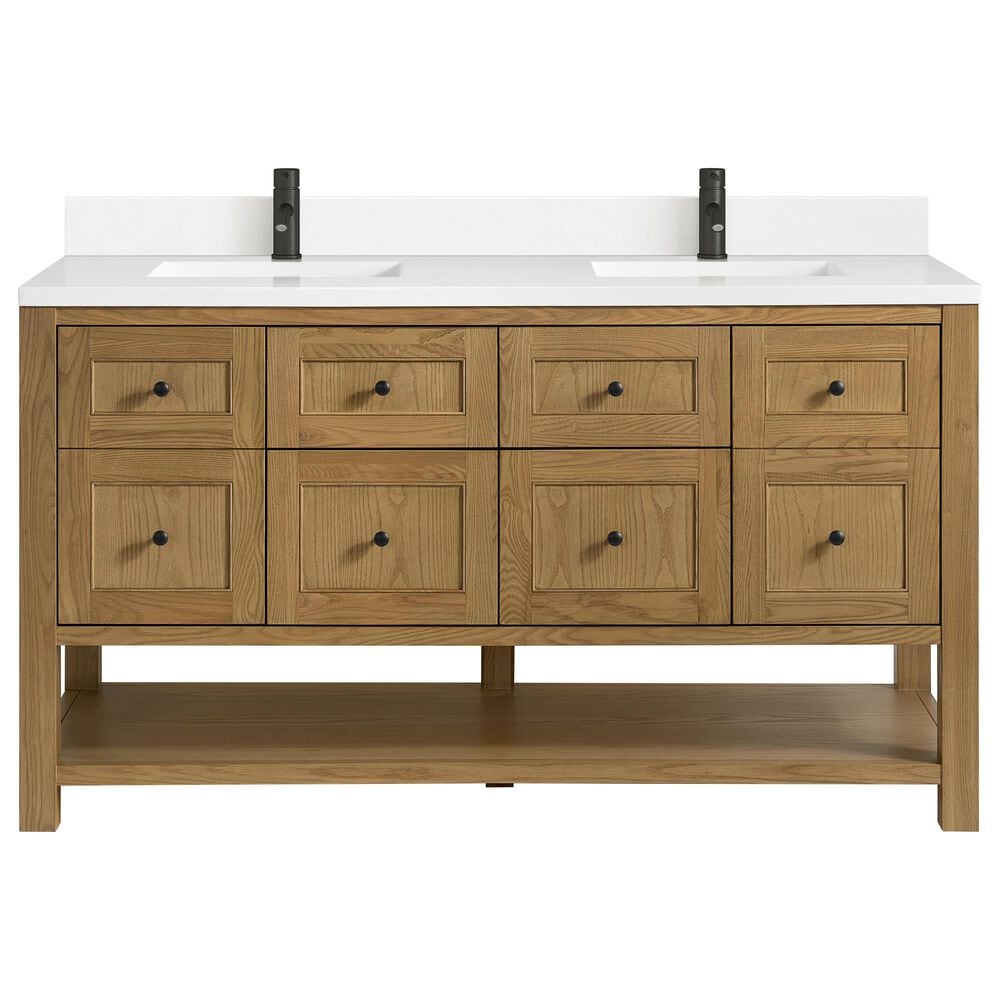James Martin Vanities Breckenridge 60" Double Bathroom Vanity in Light Natural Oak with Single Hole 3 cm White Zeus Quartz Top and Rectangular Sinks, , large