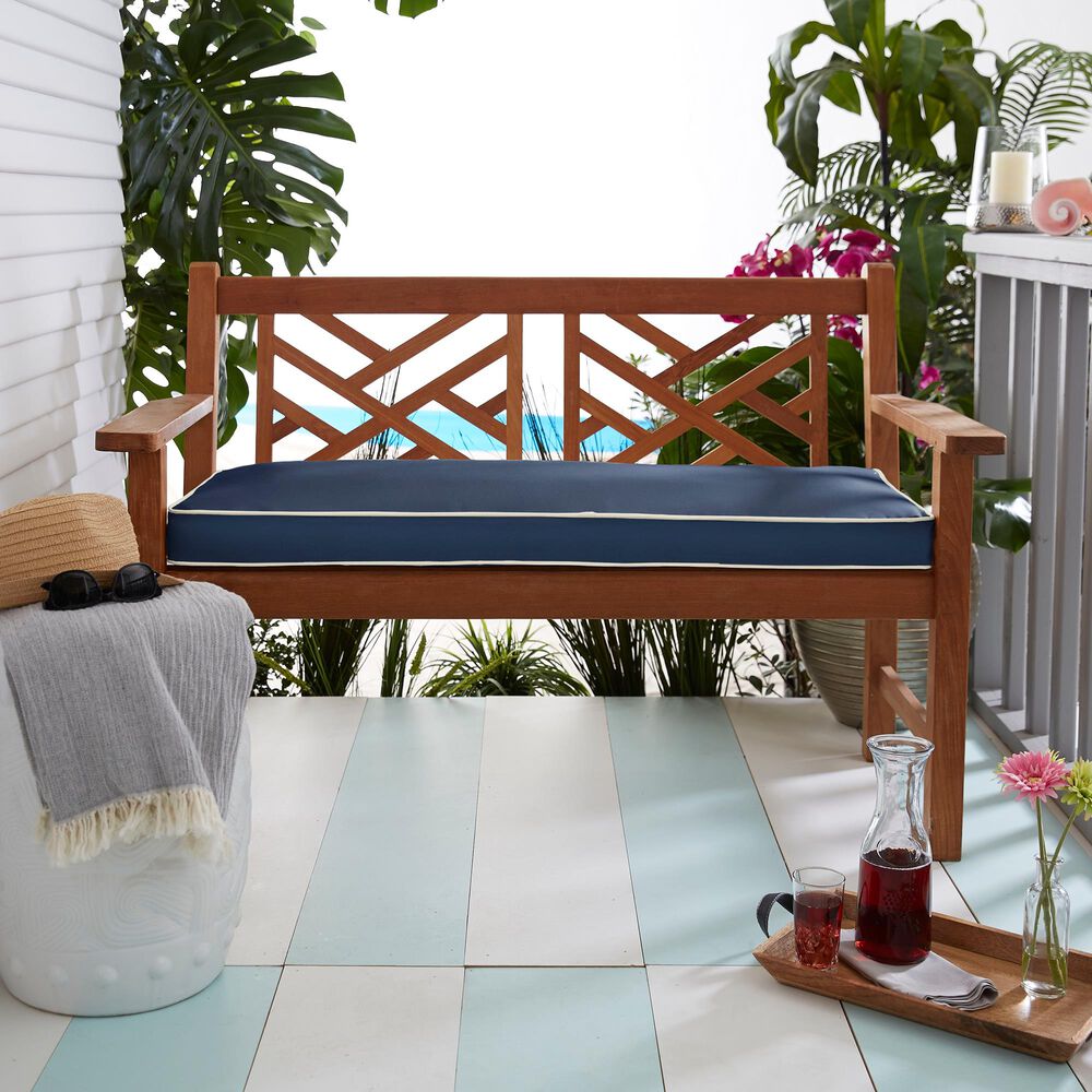 Sorra Home Sunbrella 48" x 19" Bench Cushion in Canvas Navy with White Accents, , large