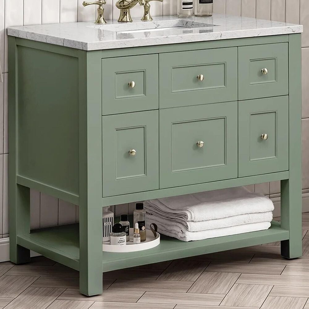 James Martin Vanities Breckenridge 36&quot; Single Bathroom Vanity in Smokey Celadon with 3 cm Arctic Fall Solid Surface Top and Rectangular Sink, , large