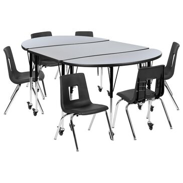 Flash Furniture Emmy 9-Piece 76" Mobile Activity Table Set with 16" Student Stack Chairs in Grey, Black and Chrome, , large