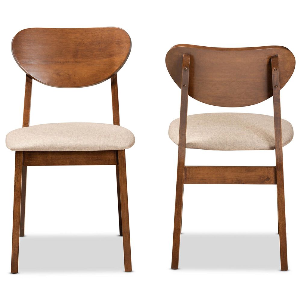 Baxton Studio Damara Side Chair with Sand Cushion in Walnut Brown (Set of 2), , large