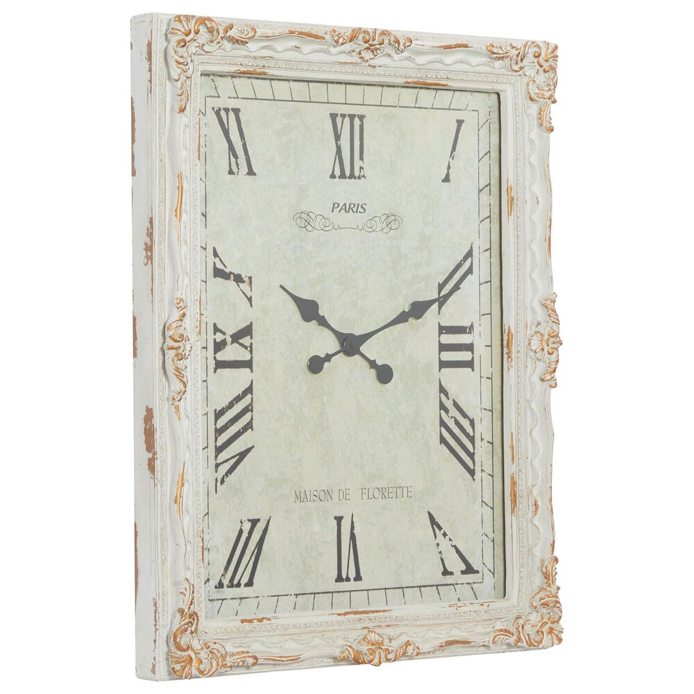 Maple and Jade 27" x 36" Wall Clock in Distressed White and Light Brown, , large