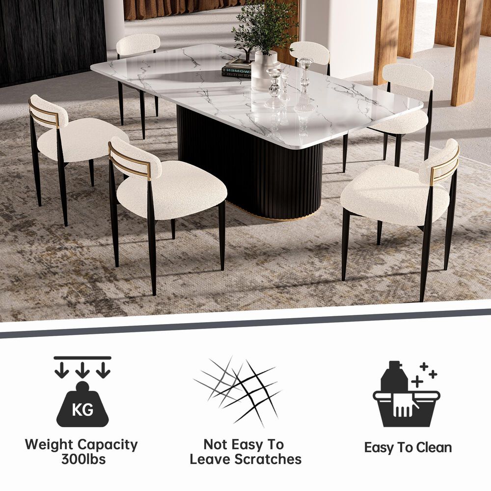Morden Fort Modern Boucle Side Chair with White Cushion in Black and Gold (Set of 6), , large