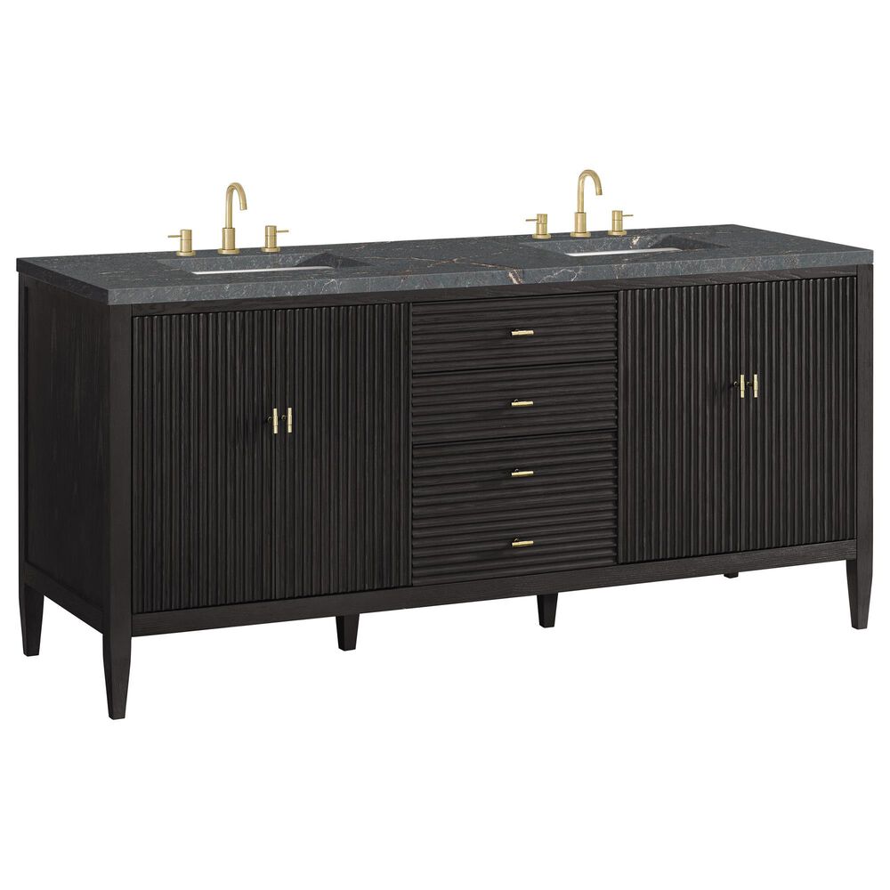 James Martin Vanities Myrrin 72" Double Vanity Carbon Oak with 3 cm Parisien Bleu Quartz Top, , large