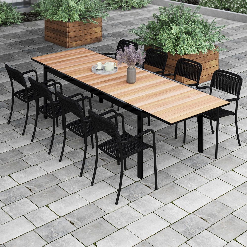 International Home Miami Ipa 9-Piece Rectangular Extendable Patio Dining Set in Black and Light Brown, , large
