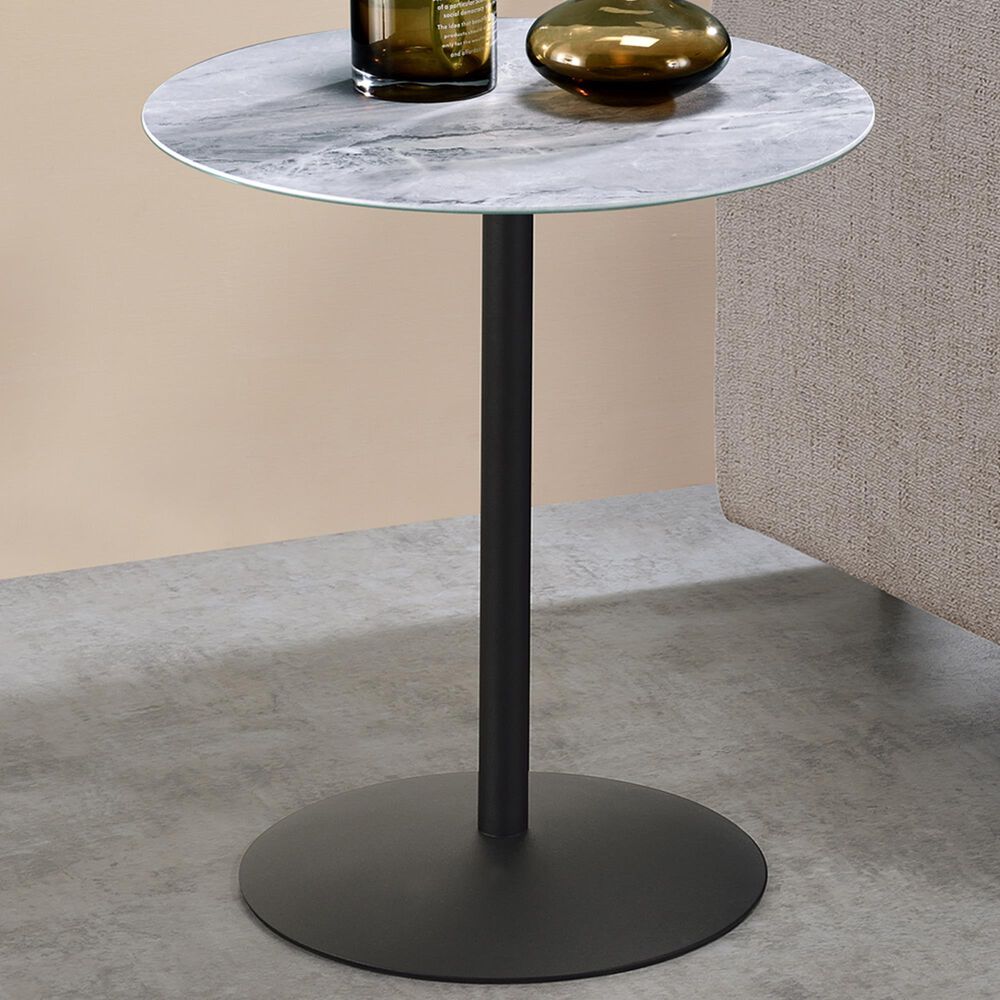 HOMLUX 17.5" End Table with Marble Textured Top in Gray and Black, , large