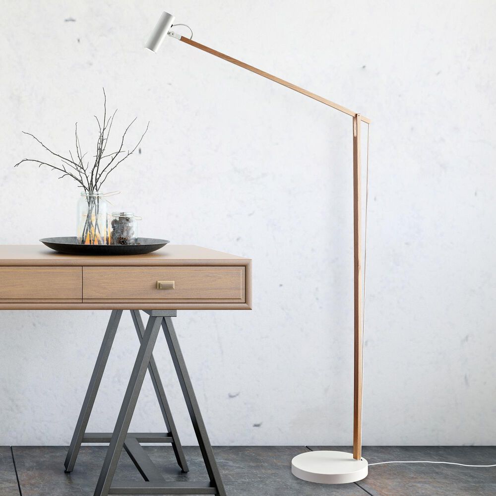 Adesso Crane LED Floor Lamp in Natural Ash Wood and White, , large