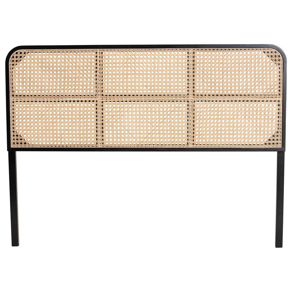Baxton Studio Lainer Queen Panel Headboard in Black and Natural Brown, , large