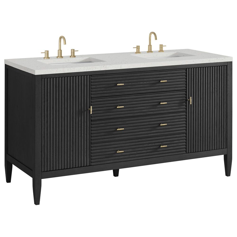 James Martin Vanities Myrrin 60" Double Vanity in Carbon Oak with 3 cm Lime Delight Quartz Top, , large