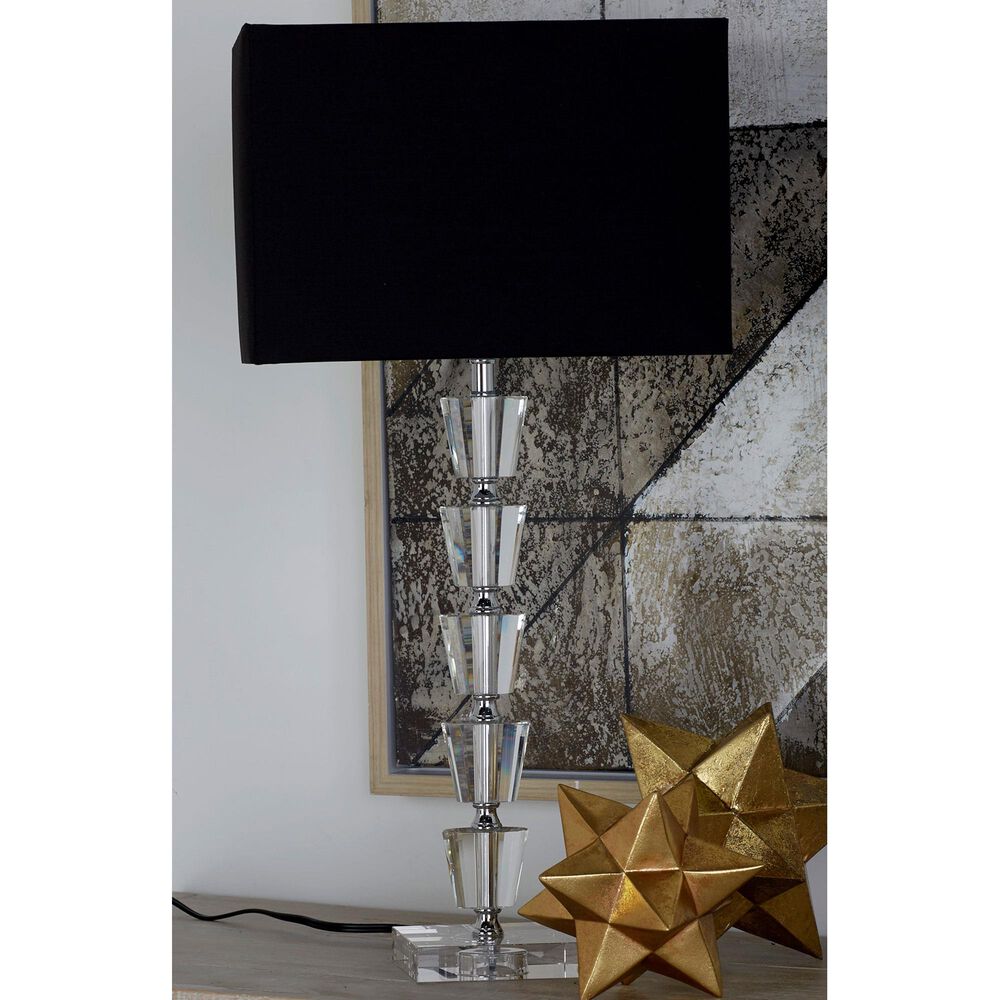 Maple and Jade Glam Table Lamp with Black Rectangular Shade in Silver and Clear, , large
