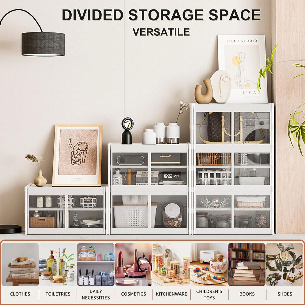 HOMLUX 3-Tier Storage Cabinet with Adjustable Shelves in White, , large