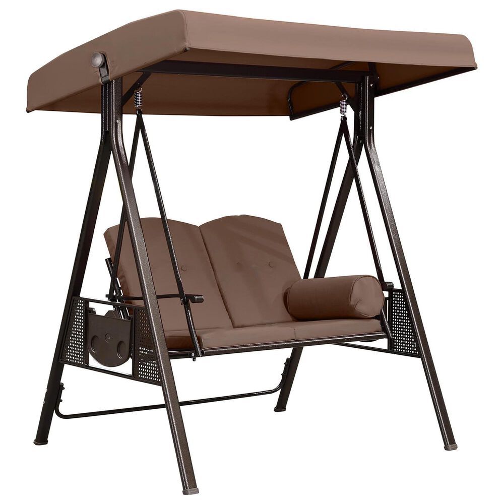 HOMLUX 2-Seat Outdoor Porch Swing with Adjustable Tilt Canopy and Foldable Tray in Beige, , large