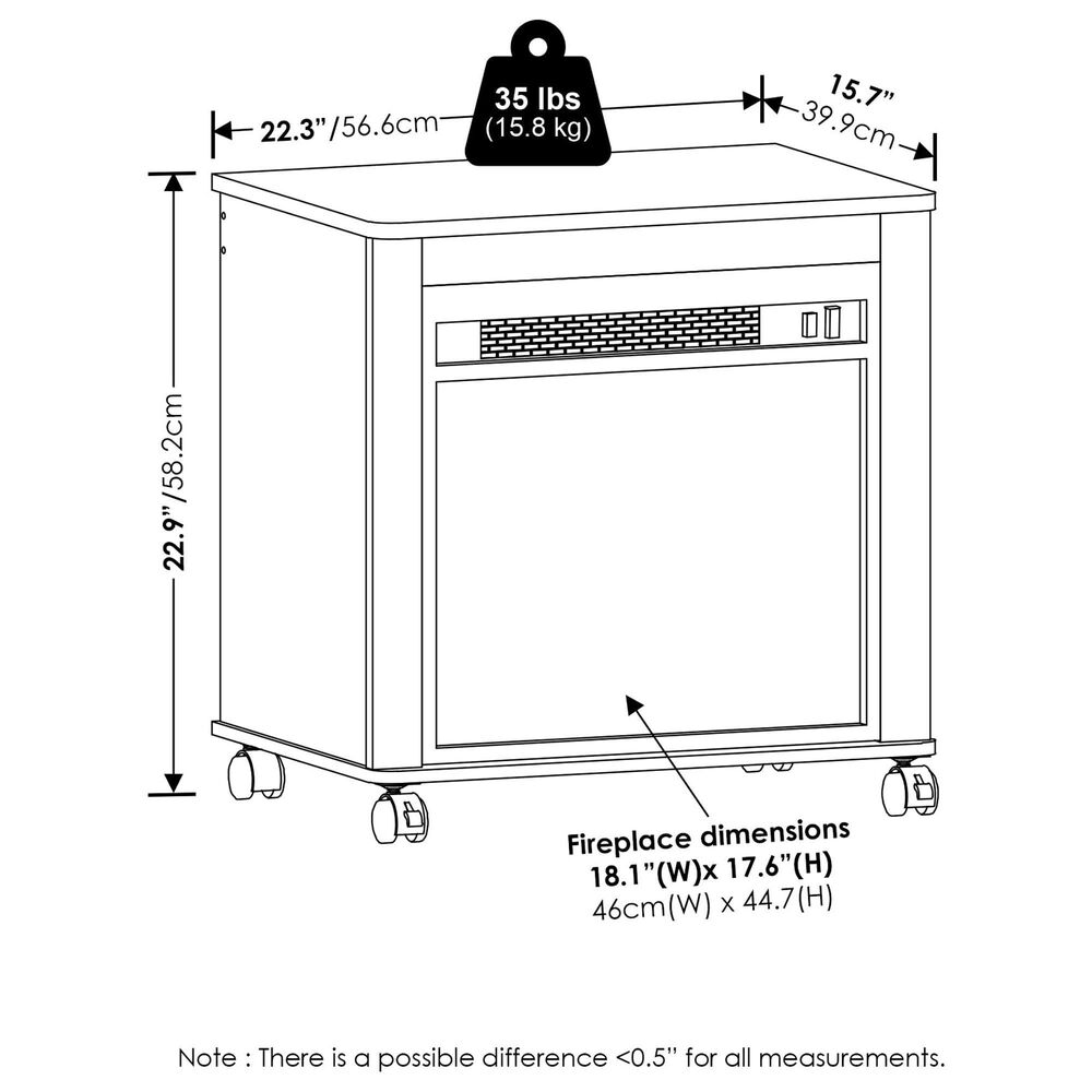 HOMLUX Electric Fireplace End Table with Wheels in Americano, , large