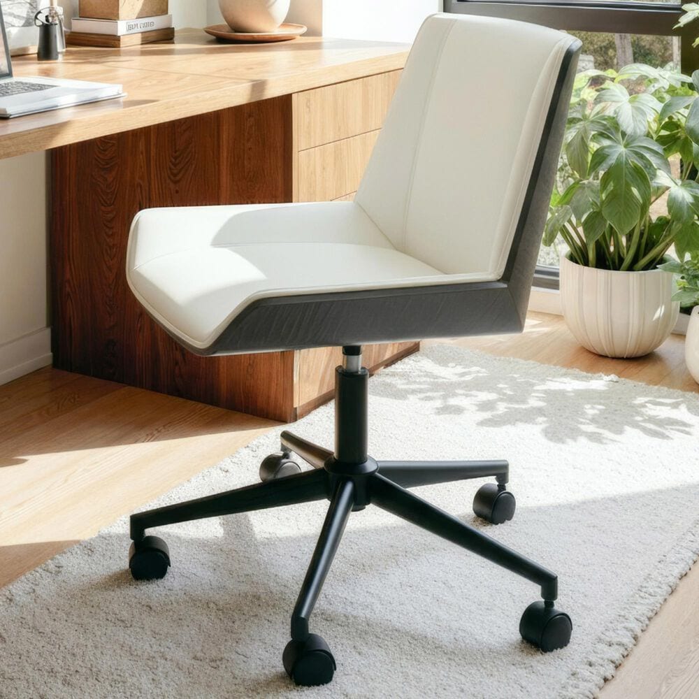 Zuo Modern Maker Office Chair with White Faux Leather in Black, , large
