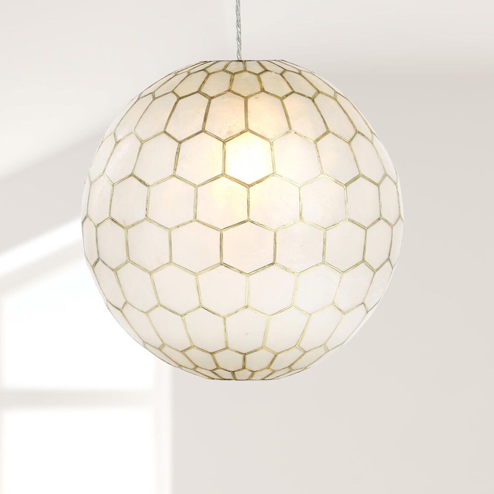 Creative Coop Simone 16" Pendant with Pearly White Shade in Antique Gold, , large