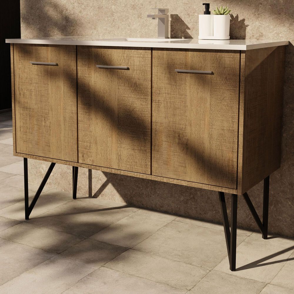 Lexora Home Lancy 48" Single Bathroom Vanity in Rustic Acacia with 2 cm White Quartz Top and Rectangular Sink, , large