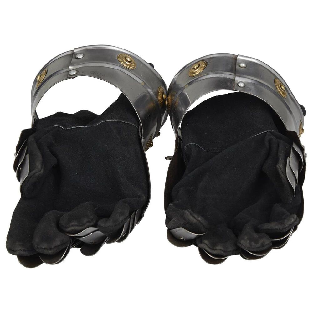 Maple and Jade 2-Piece Replica Medieval Decorative Armor Gloves Set in Polished Silver and Gold, , large
