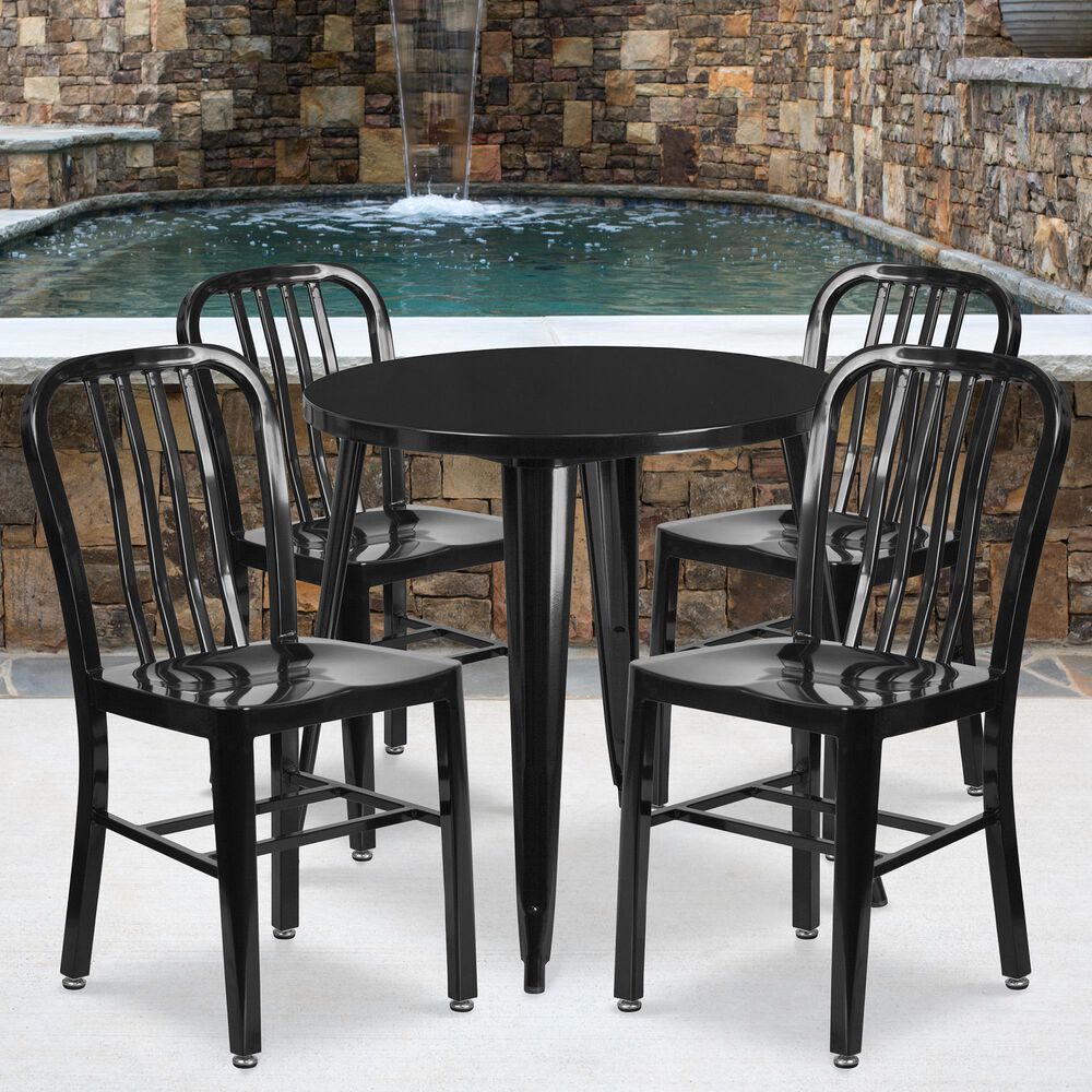 Flash Furniture 5-Piece Metal Round Bistro Table Set in Black, , large