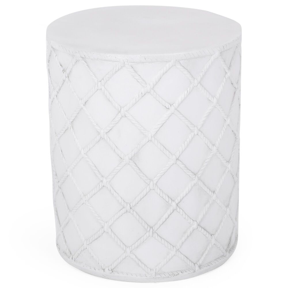 Hearth and Haven Outdoor Round End Table with Diamond Lattice Texture in Antique White, , large