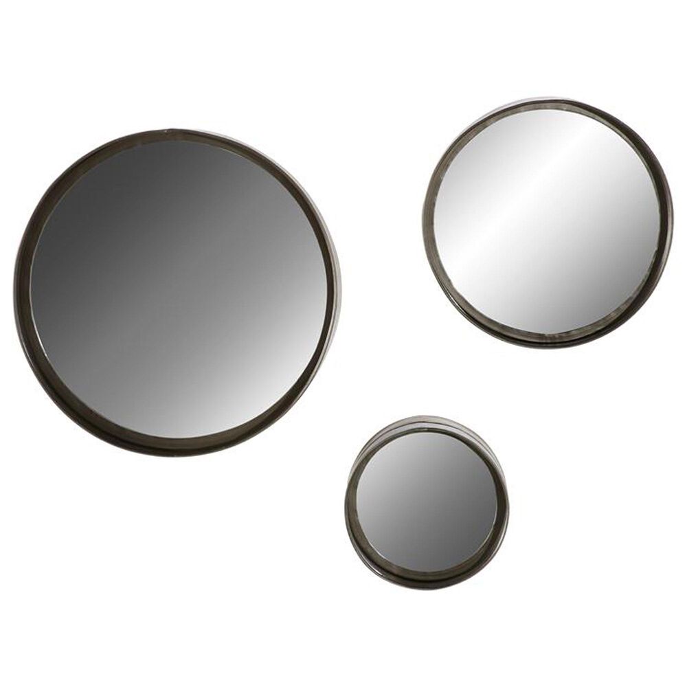 Maple and Jade 16" Round Wall Mirror in Dark Brown and Bronze (Set of 3
