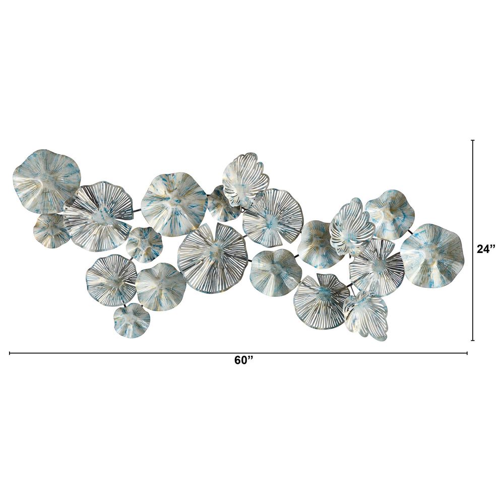 Nearly Natural Inc 24&quot; x 60&quot; Coastal Floral Metal Wall Decor in Silver, Blue and Brown, , large