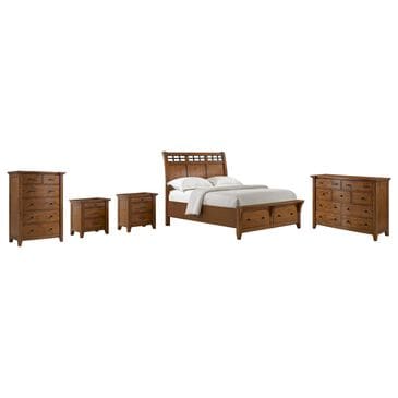 Mayberry Hill Gage Queen Sleigh Storage Bed with Dresser, Chest, and Two Nightstands in Chestnut, , large