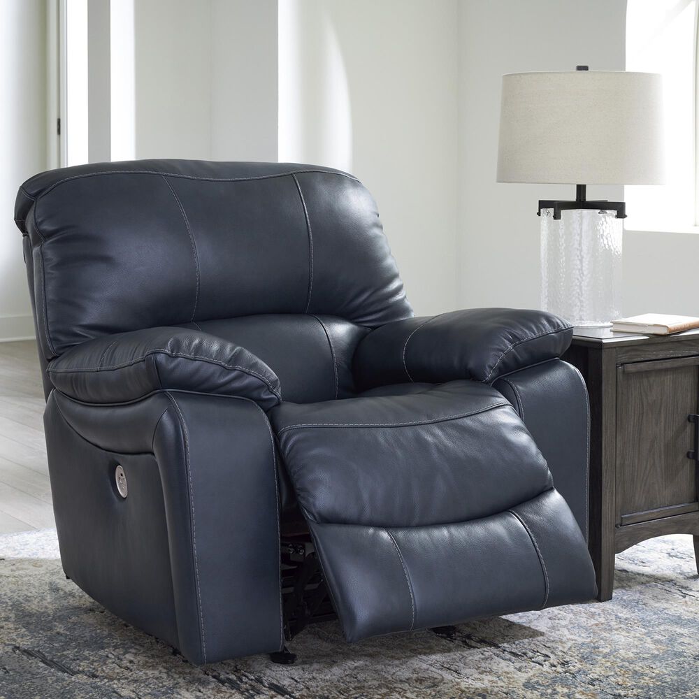 Ashley Leesworth Leather Power Reclining Sofa and Recliner Set in Ocean, , large