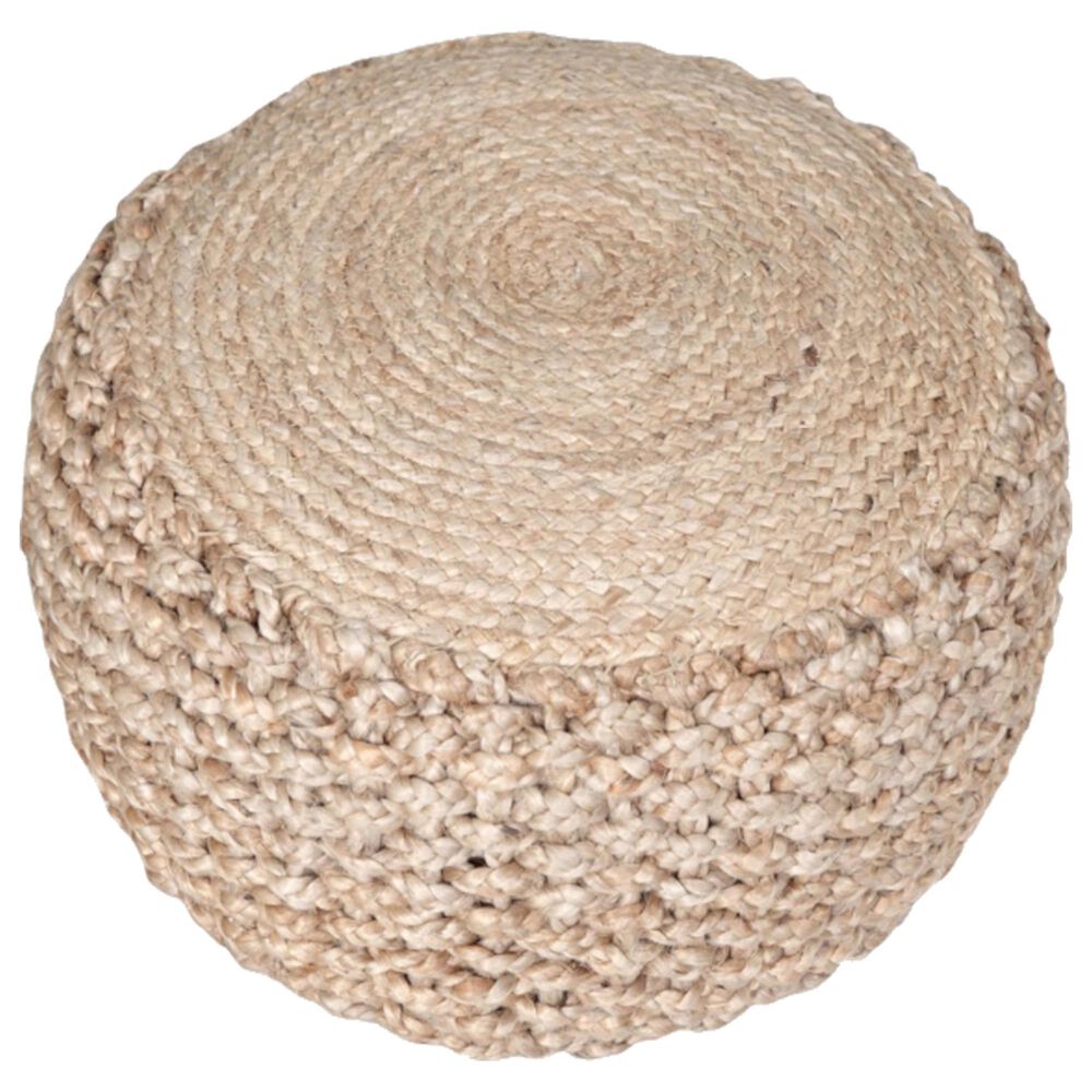 L.R. RESOURCES Decorative Hand Braided Pouf in Natural, , large