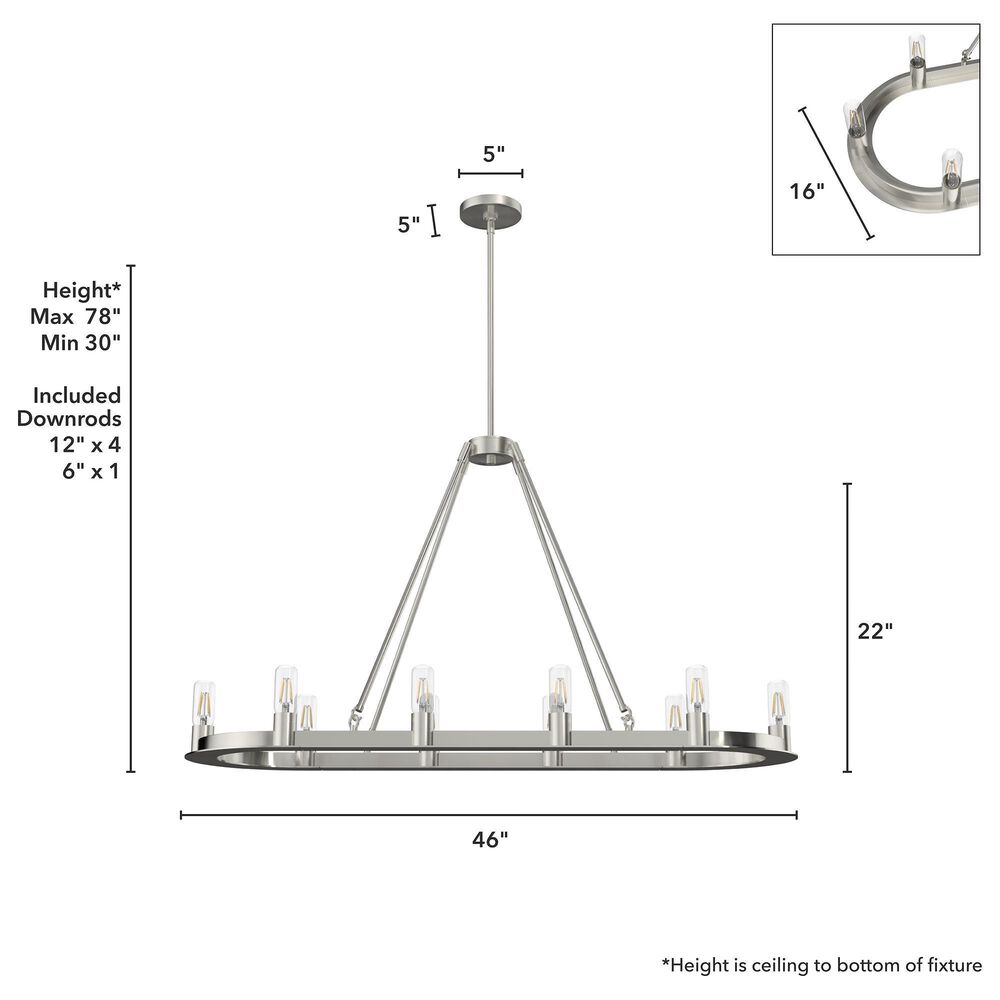 Hunter Saddlewood 10-Light Linear Chandelier in Brushed Nickel, , large