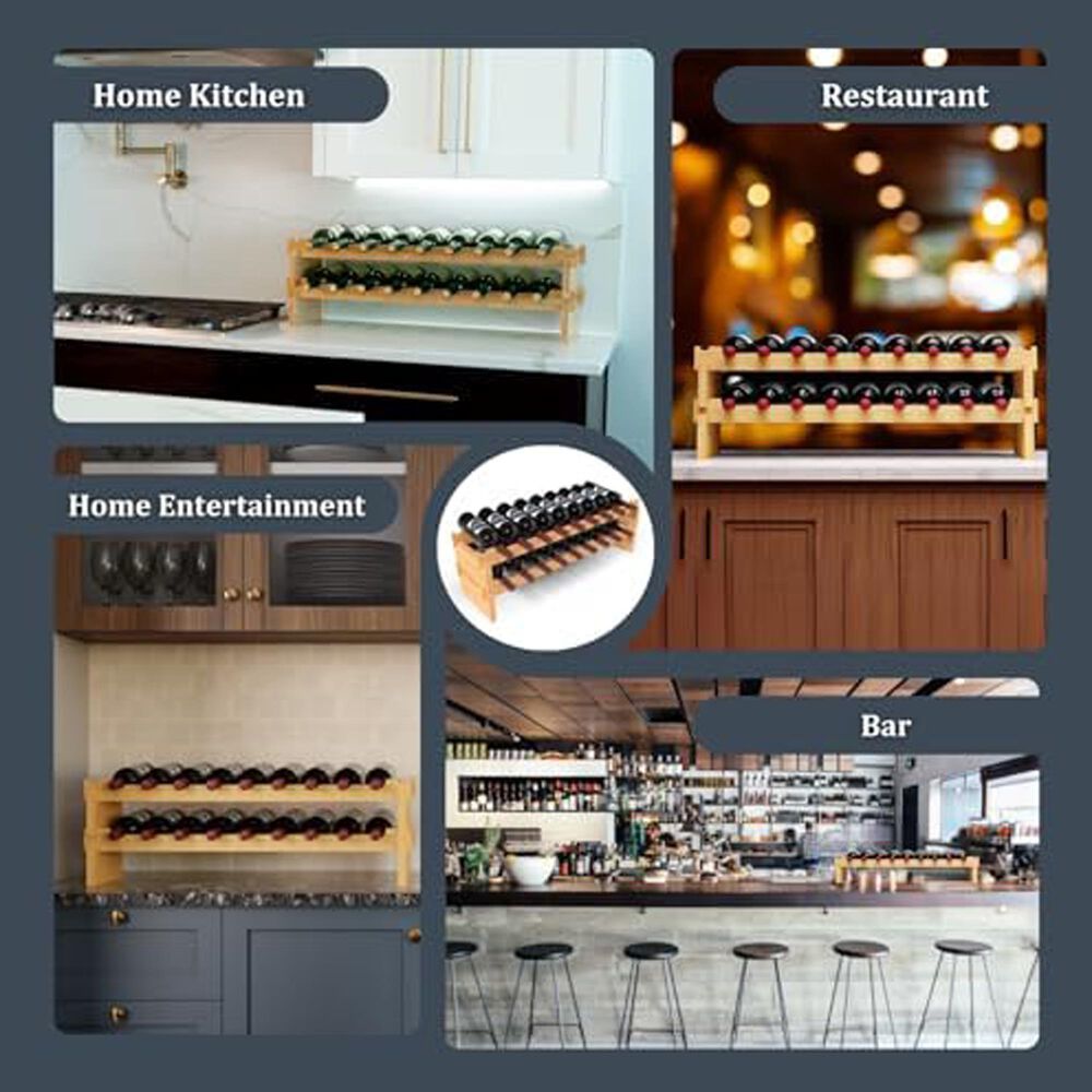 HOMLUX 18-Bottle Bamboo Stackable Modular Wine Rack in Natural, , large